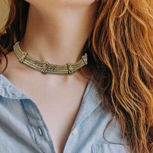 Vintage Chocker Necklace Bohemian Boho Style Antique-Gold Tone